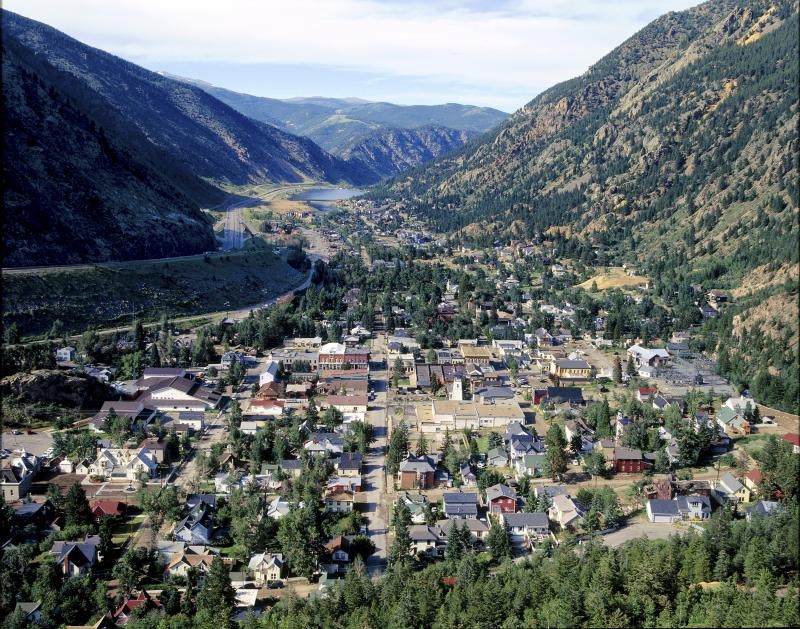 Ariel view of Georgetown Colorado is shown